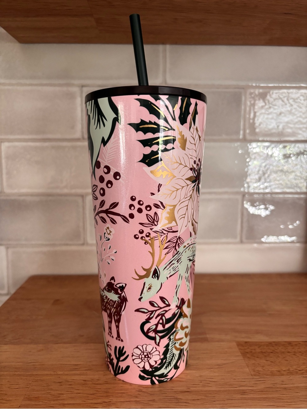Starbucks Holiday Pink Enchanted Forest Berry Stainless Tumbler Excellent - Picture 4 of 11